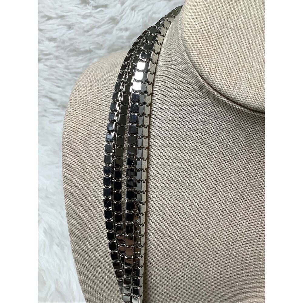 NATASHA Silver Tone Multi Strand Box Chain Layered Statement Bib Necklace C2-17 - Picture 3 of 5